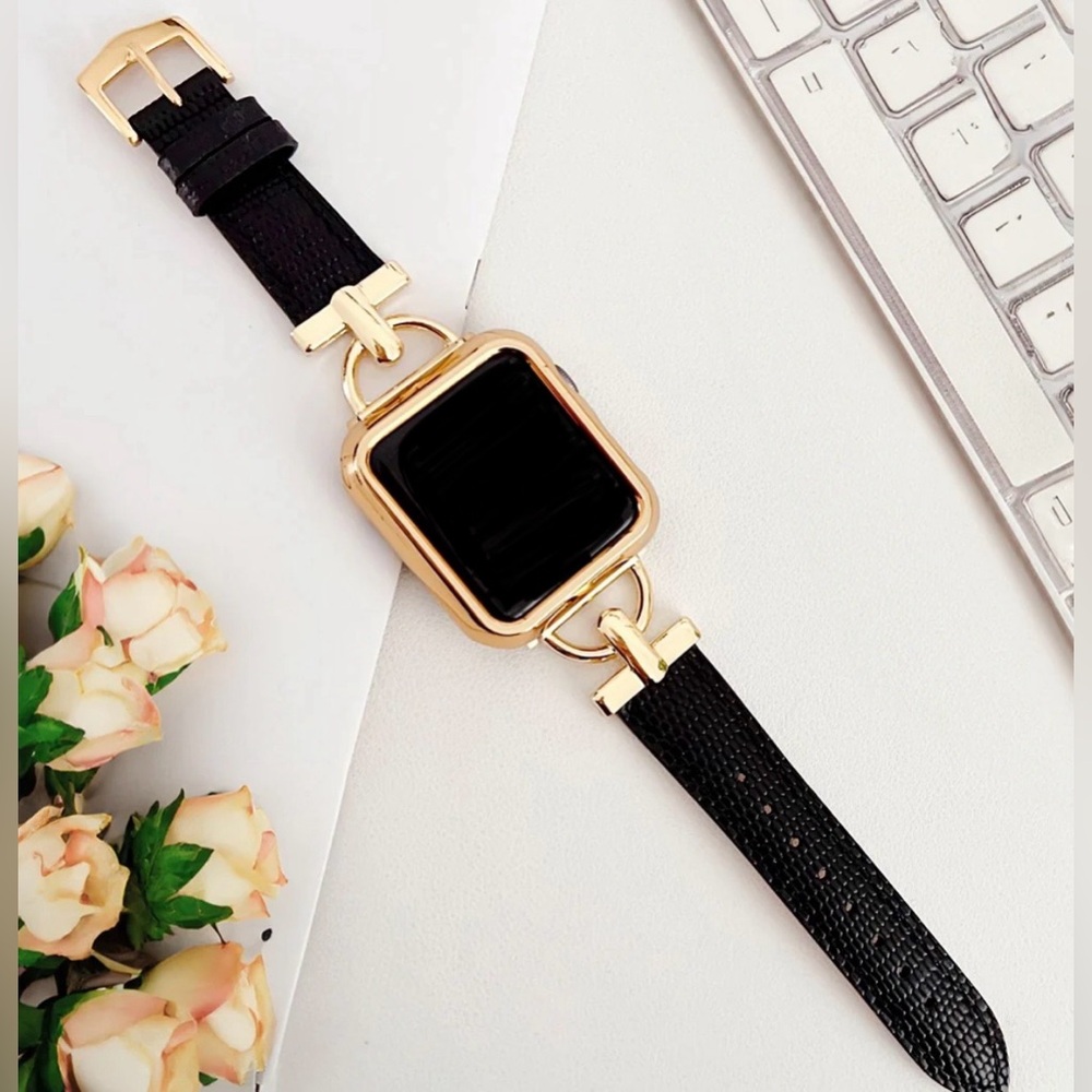 Apple Watch Band Luxury Adjustable Stylish Leather Strap Gold Black